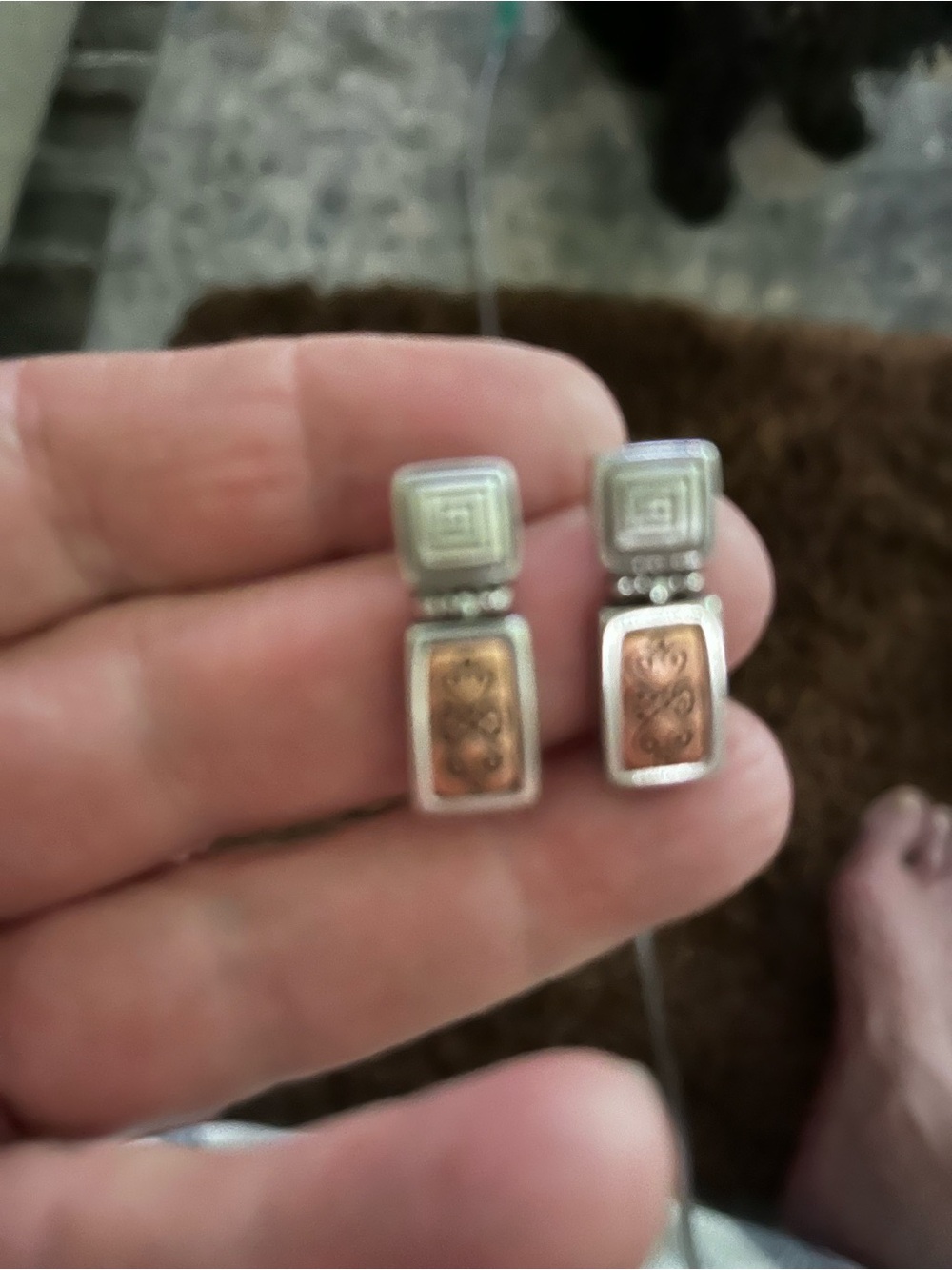 Brighton Two-Tone Silver and Copper Geometric Drop Earrings
